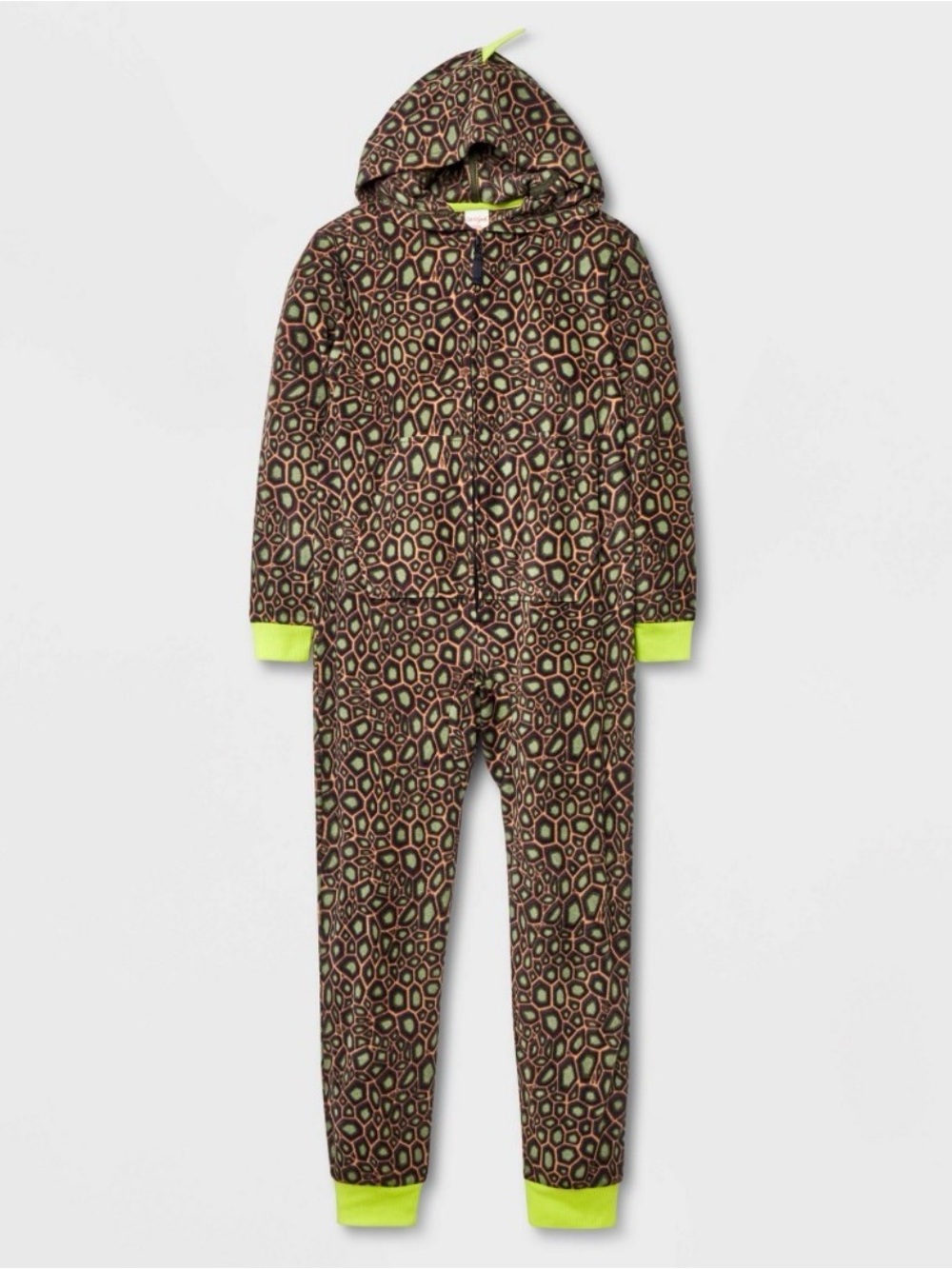 Cat & Jack Dino Union Suit Hooded Micro Fleece Long Sleeve Kangaroo Pocket Brown